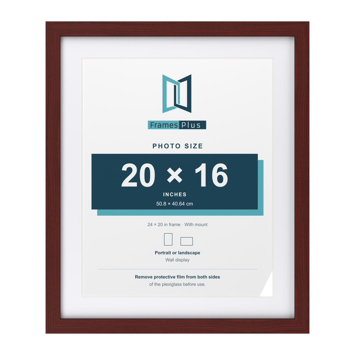 Classic Mahogany 24 x 20 inch picture frame with a white mount for a 20 x 16 inch photo