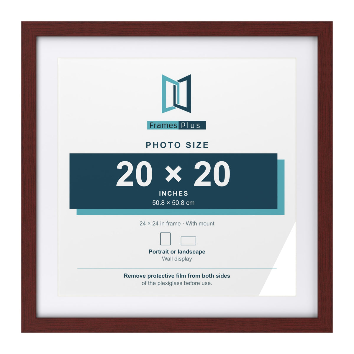 Classic Mahogany 24 x 24 inch picture frame with a white mount for a 20 x 20 inch photo