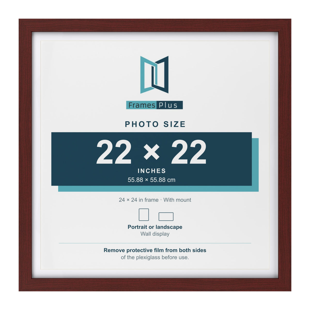 Classic Mahogany 24 x 24 inch picture frame with a white mount for a 22 x 22 inch photo