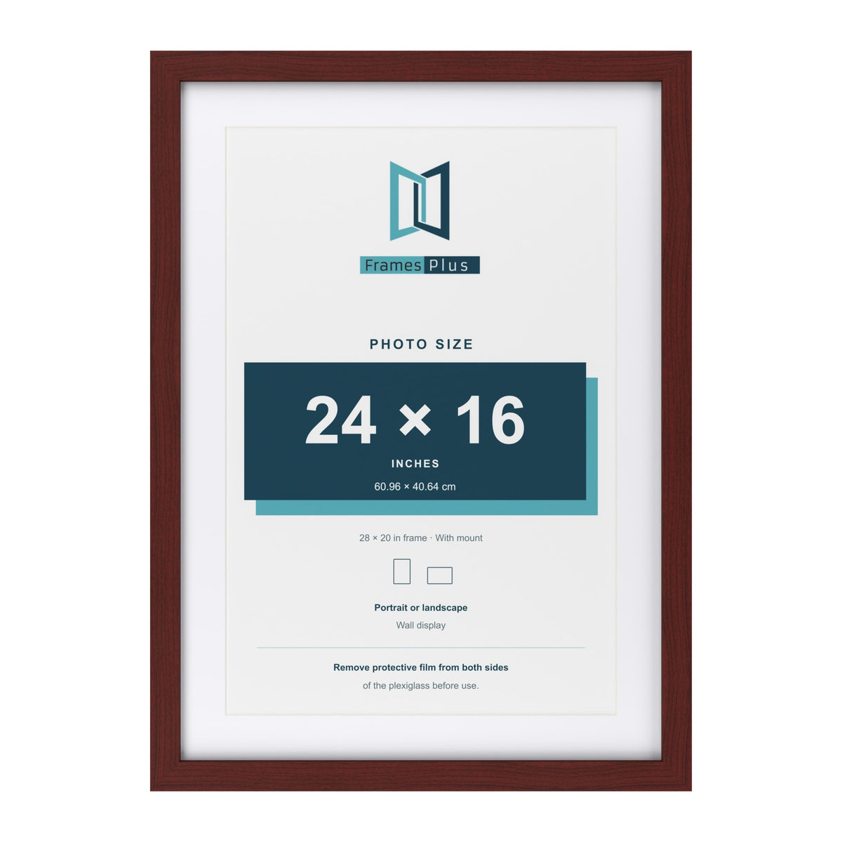 Classic Mahogany 28 x 20 inch picture frame with a white mount for a 24 x 16 inch photo