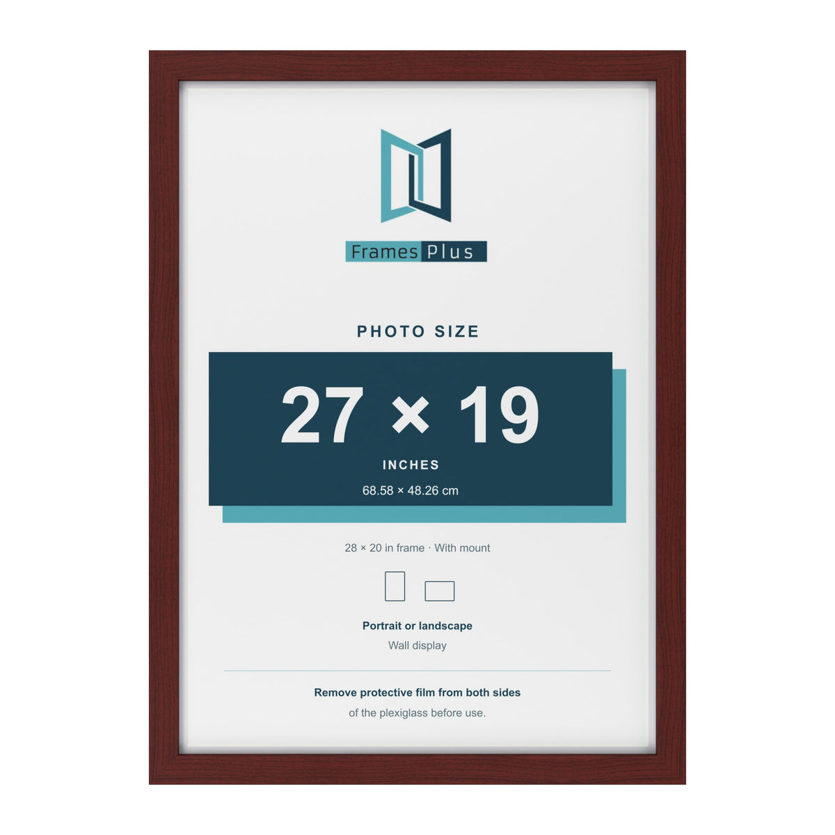 Classic Mahogany 28 x 20 inch picture frame with a white mount for a 27 x 19 inch photo