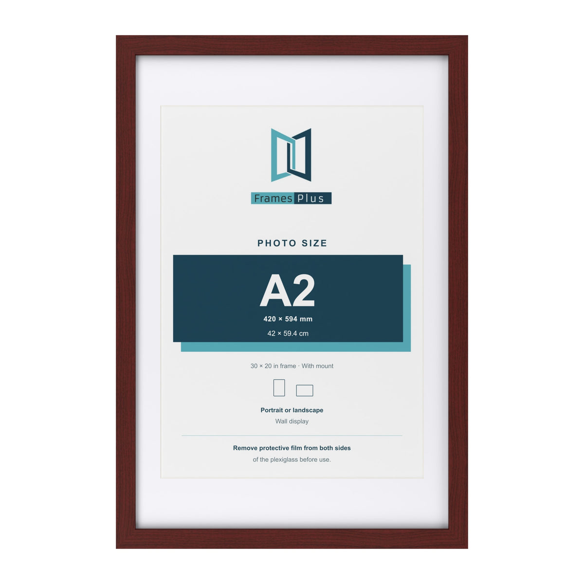 Classic Mahogany 30 x 20 inch picture frame with a white mount for an A2 photo