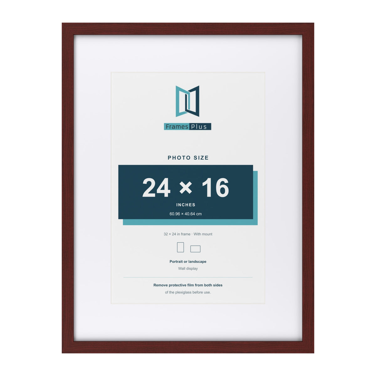 Classic Mahogany 32 x 24 inch picture frame with a white mount for a 24 x 16 inch photo