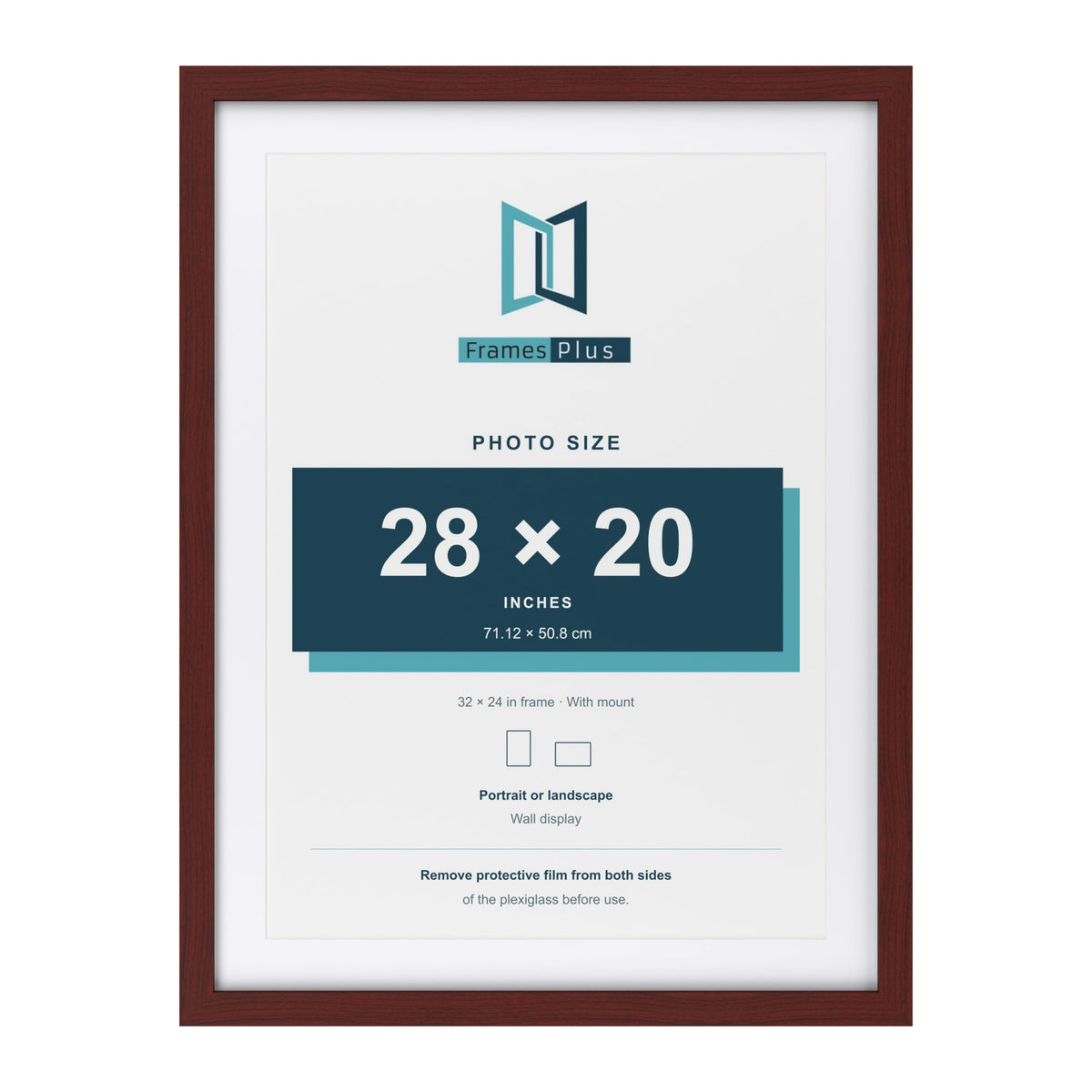 Classic Mahogany 32 x 24 inch picture frame with a white mount for a 28 x 20 inch photo