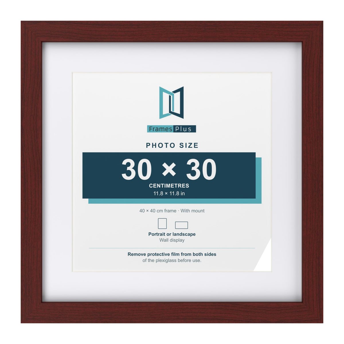 Classic Mahogany 40 x 40 cm picture frame with a white mount for a 30 x 30 cm photo