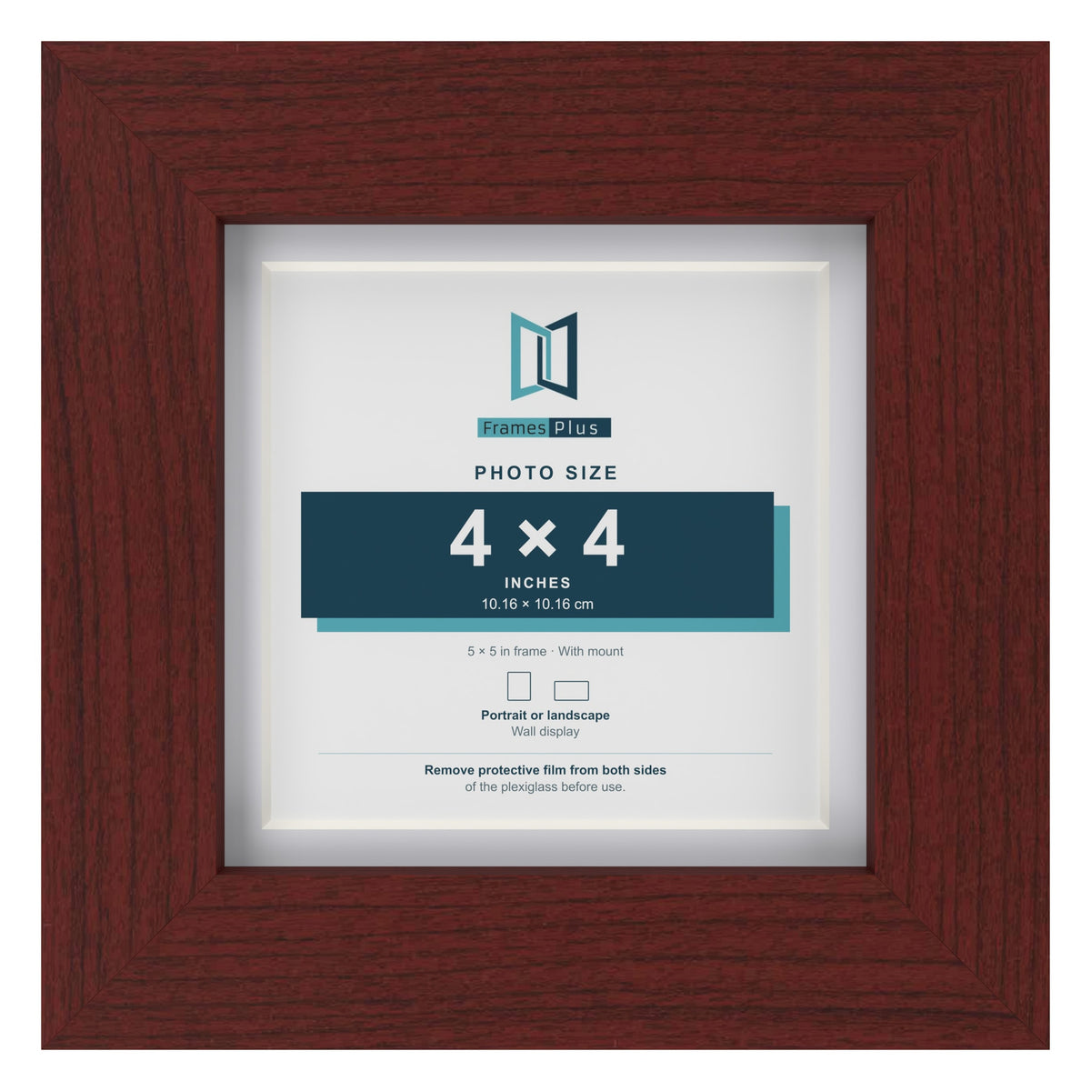 Classic Mahogany 5 x 5 inch picture frame with a white mount for a 4 x 4 inch photo