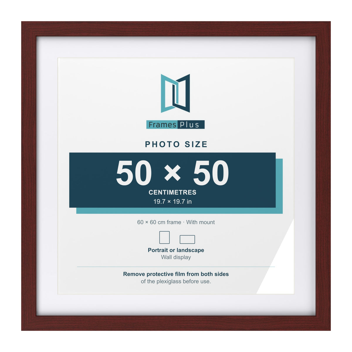 Classic Mahogany 60 x 60 cm picture frame with a white mount for a 50 x 50 cm photo