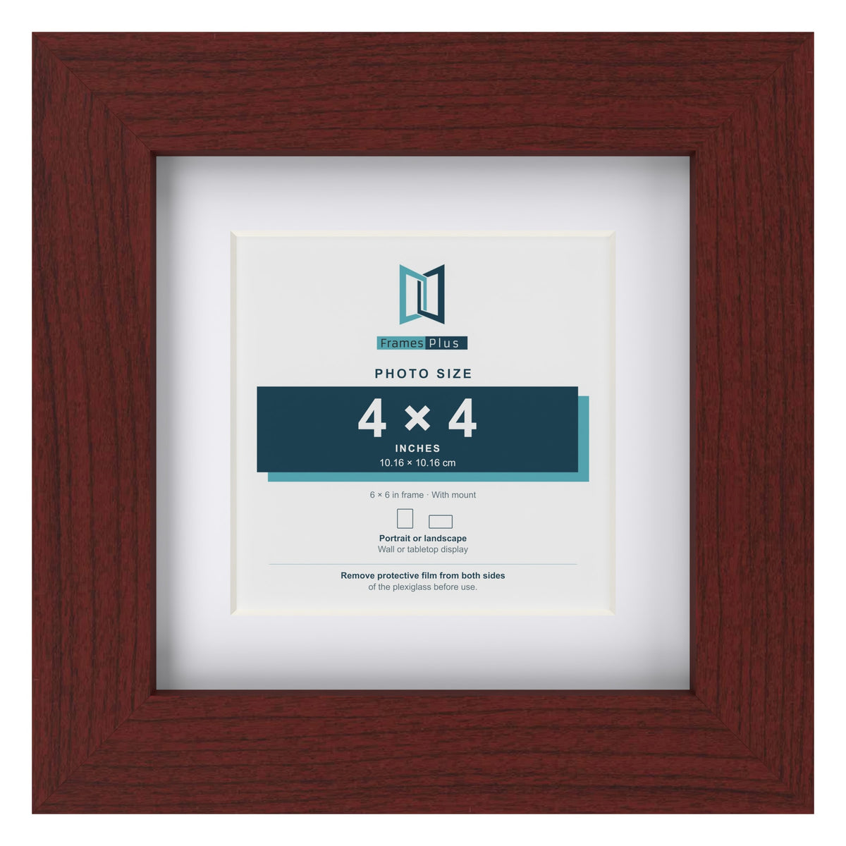 Classic Mahogany 6 x 6 inch picture frame with a white mount for a 4 x 4 inch photo