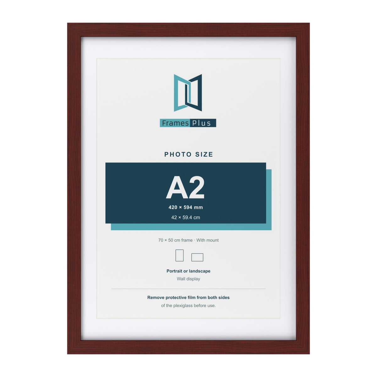 Classic Mahogany 70 x 50 cm picture frame with a white mount for an A2 photo