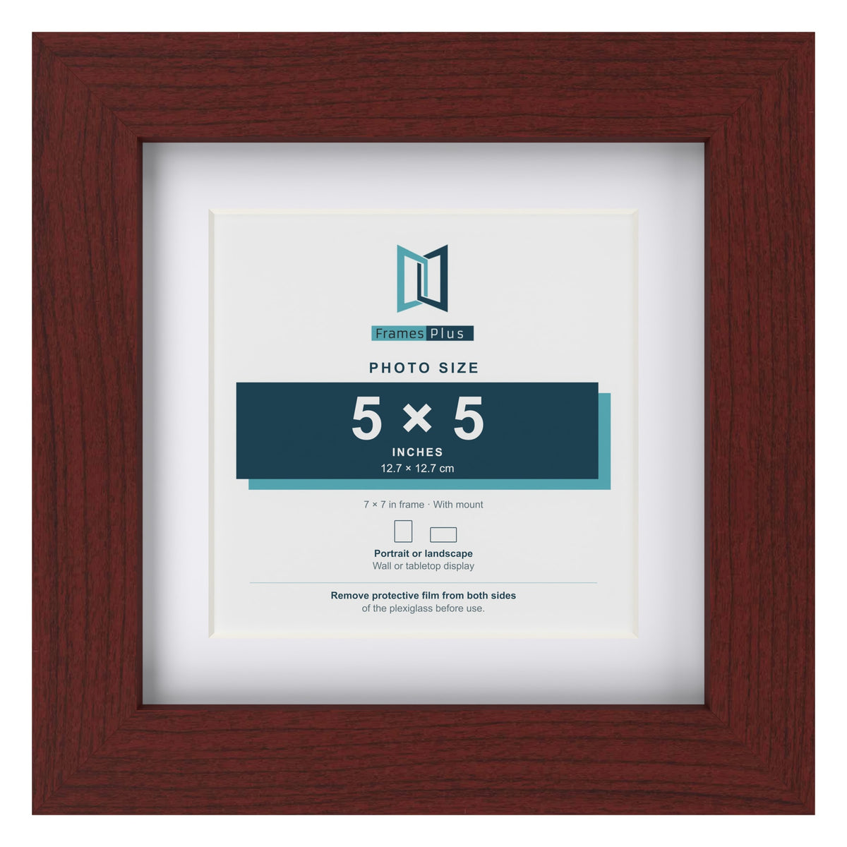Classic Mahogany 7 x 7 inch picture frame with a white mount for a 5 x 5 inch photo