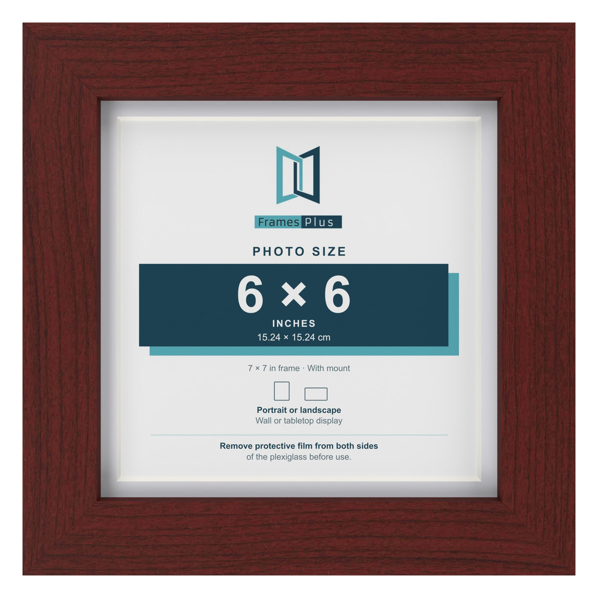Classic Mahogany 7 x 7 inch picture frame with a white mount for a 6 x 6 inch photo