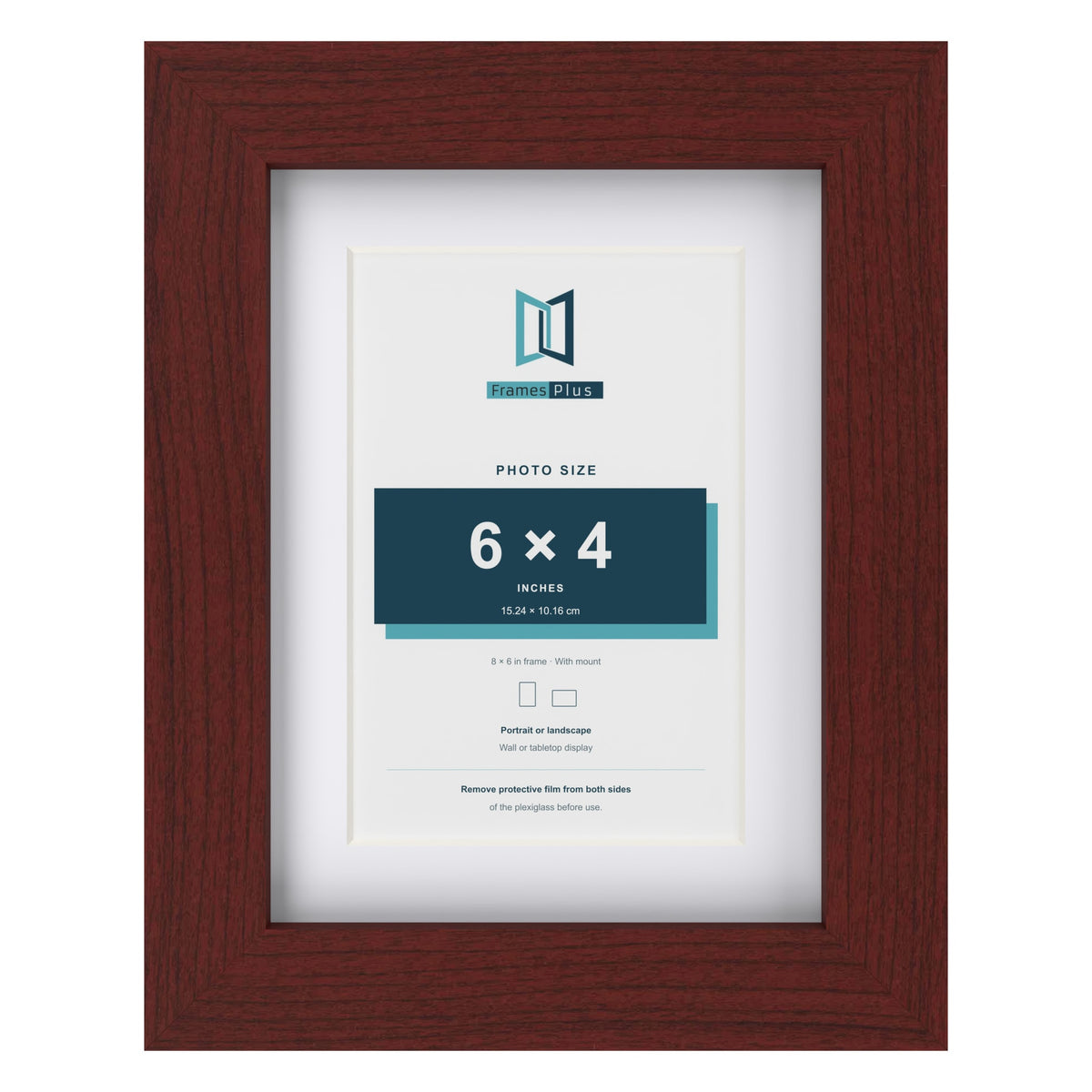 Classic Mahogany 8 x 6 inch picture frame with a white mount for a 6 x 4 inch photo