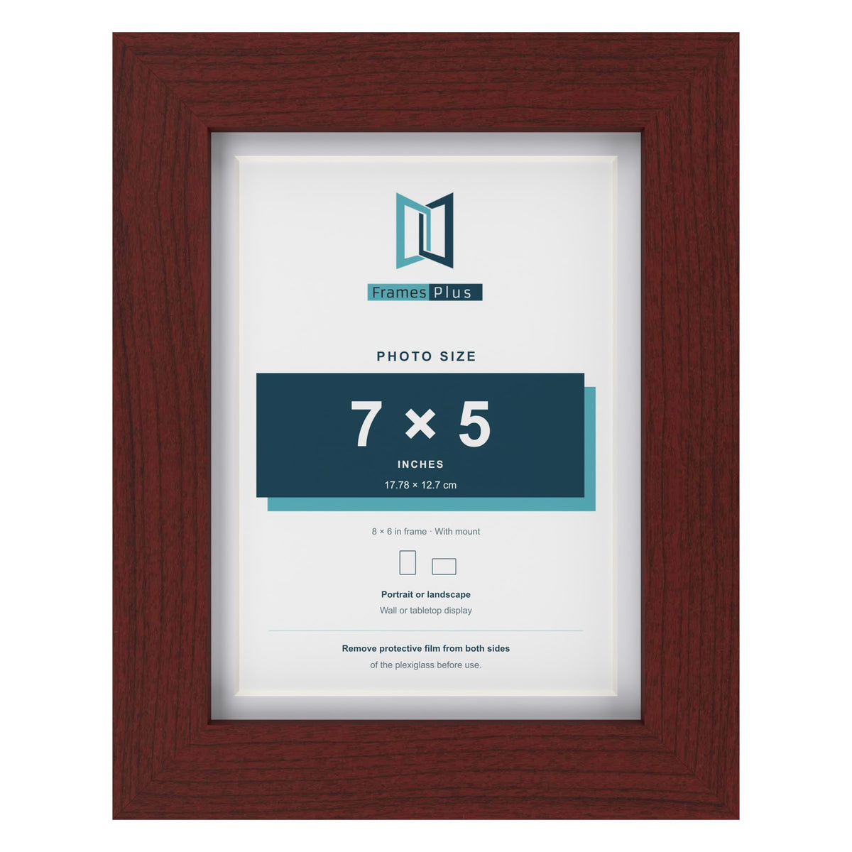 Classic Mahogany 8 x 6 inch picture frame with a white mount for a 7 x 5 inch photo