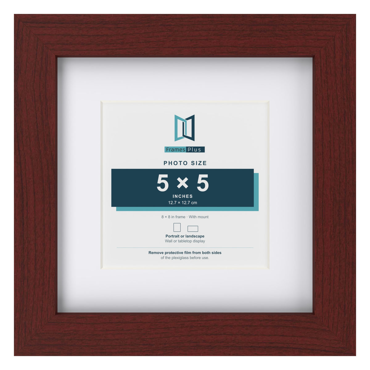 Classic Mahogany 8 x 8 inch picture frame with a white mount for a 5 x 5 inch photo