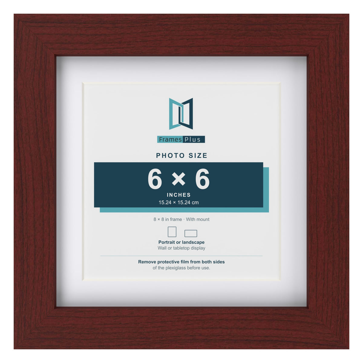 Classic Mahogany 8 x 8 inch picture frame with a white mount for a 6 x 6 inch photo
