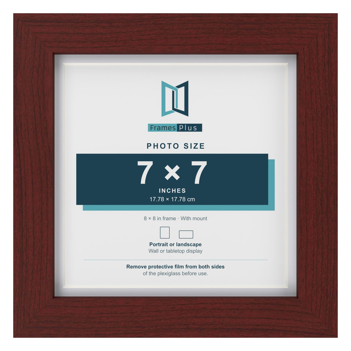 Classic Mahogany 8 x 8 inch picture frame with a white mount for a 7 x 7 inch photo