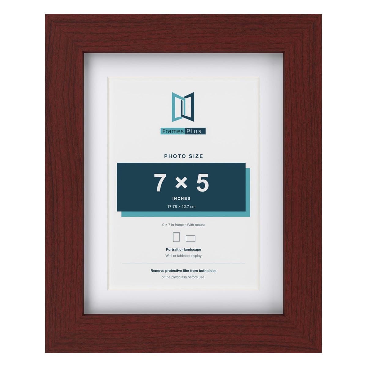 Classic Mahogany 9 x 7 inch picture frame with a white mount for a 7 x 5 inch photo