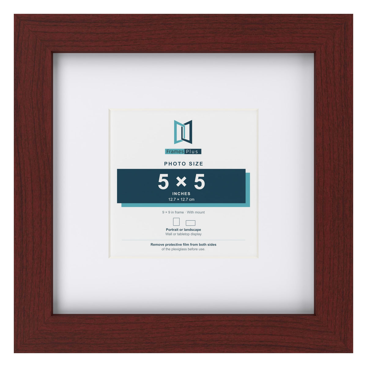 Classic Mahogany 9 x 9 inch picture frame with a white mount for a 5 x 5 inch photo