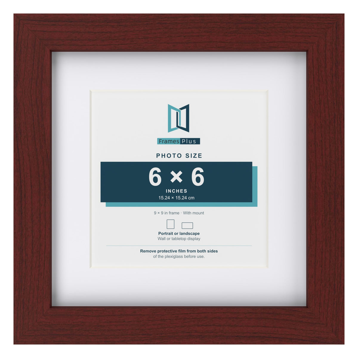 Classic Mahogany 9 x 9 inch picture frame with a white mount for a 6 x 6 inch photo