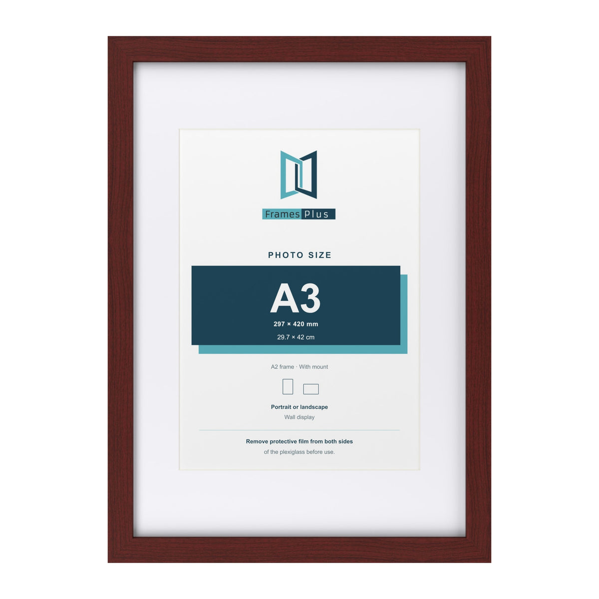 Classic Mahogany A2 picture frame with a white mount for an A3 photo