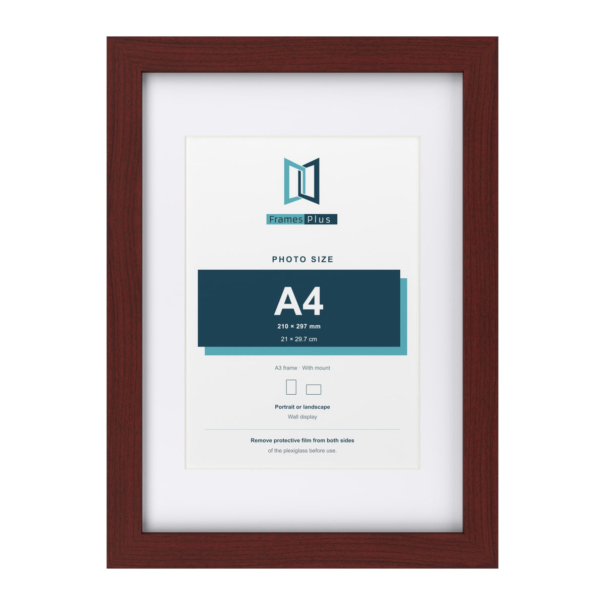 Classic Mahogany A3 picture frame with a white mount for an A4 photo