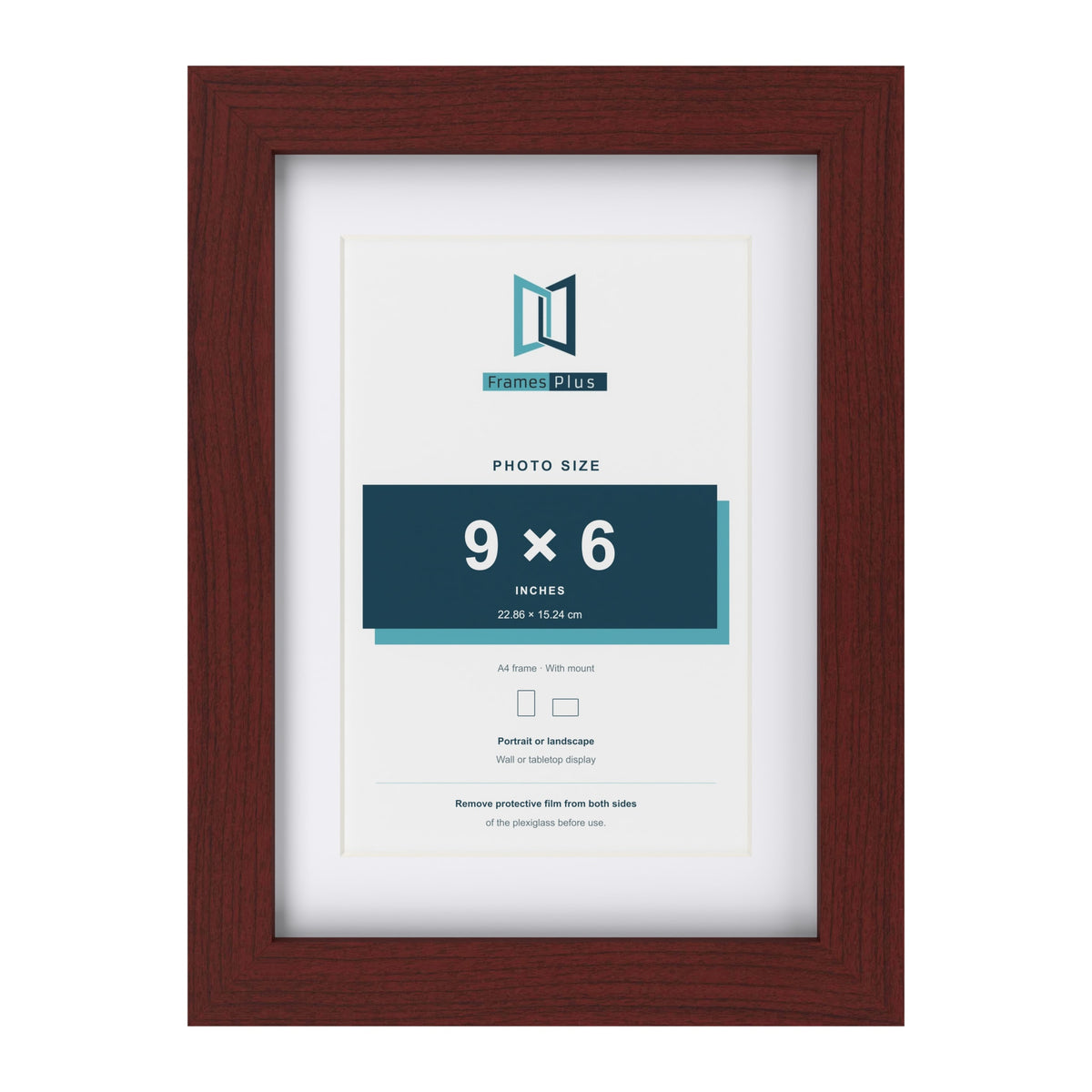 Classic Mahogany A4 picture frame with a white mount for a 9 x 6 inch photo