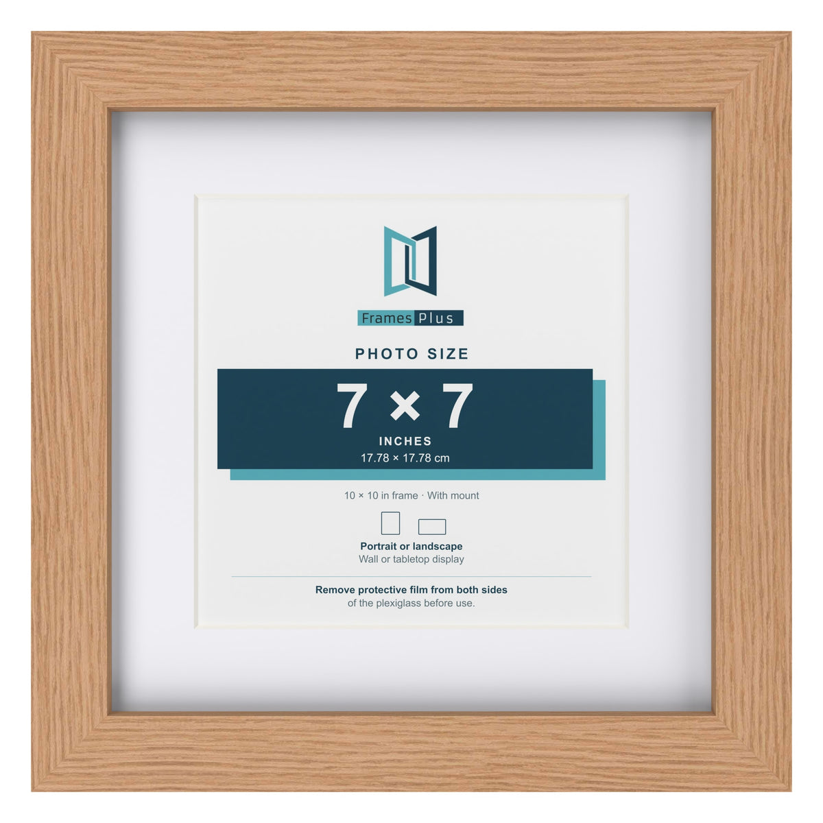 Classic Oak 10 x 10 inch picture frame with a white mount for a 7 x 7 inch photo