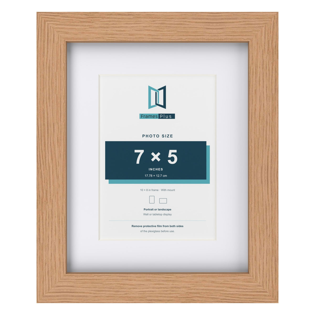 Classic Oak 10 x 8 inch picture frame with a white mount for a 7 x 5 inch photo