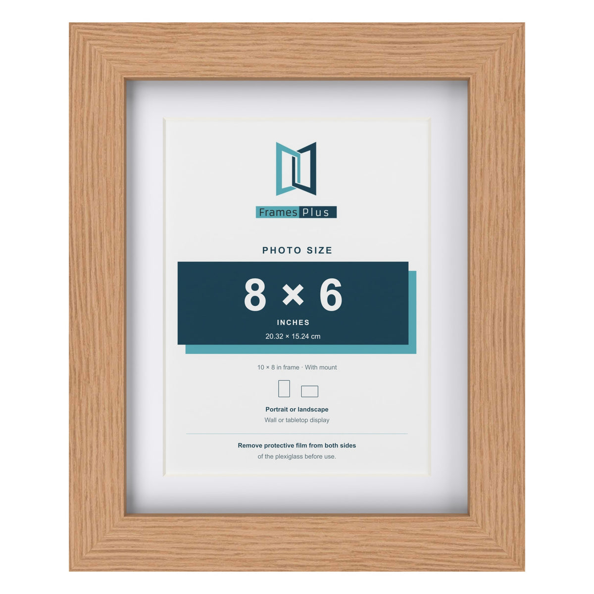 Classic Oak 10 x 8 inch picture frame with a white mount for an 8 x 6 inch photo