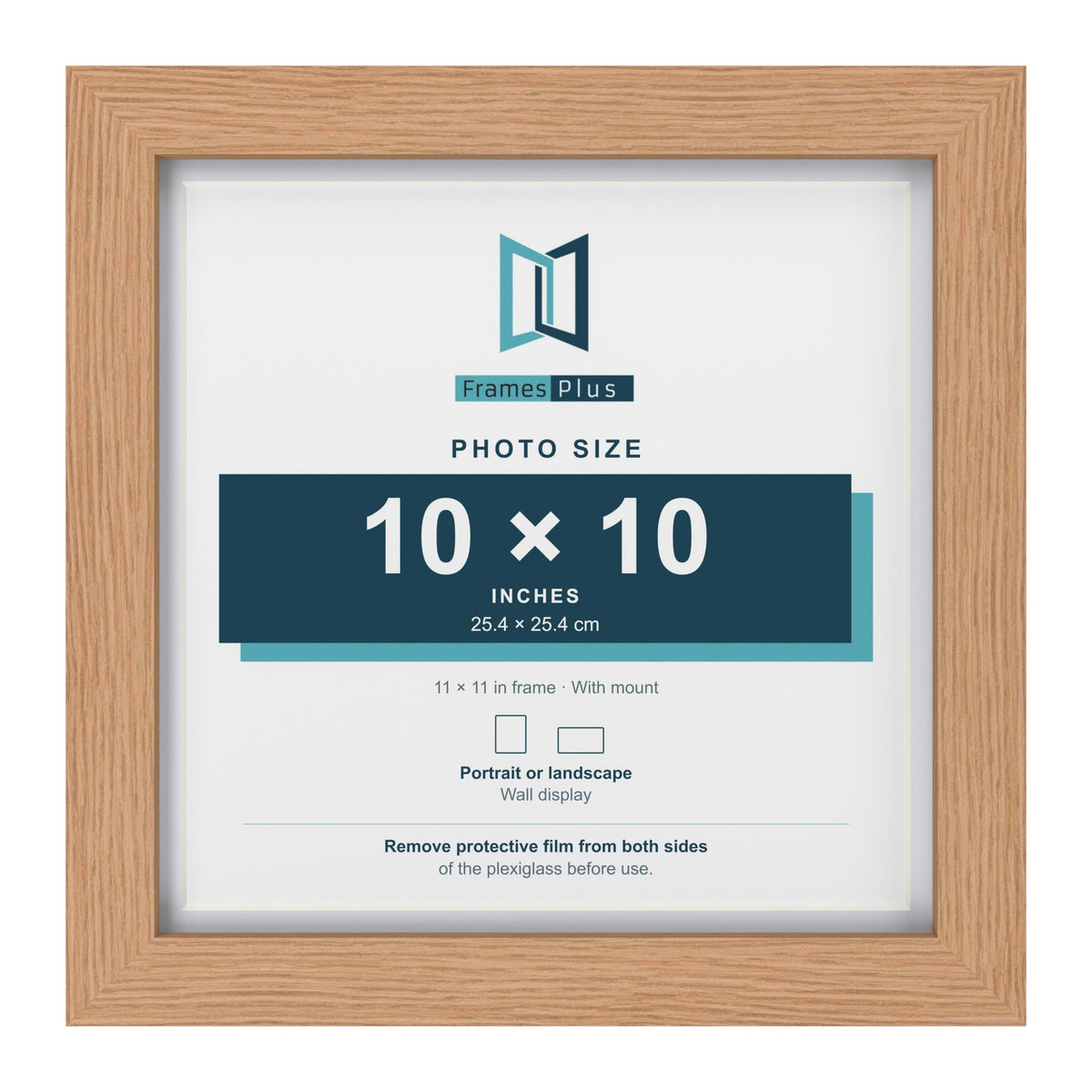 Classic Oak 11 x 11 inch picture frame with a white mount for a 10 x 10 inch photo