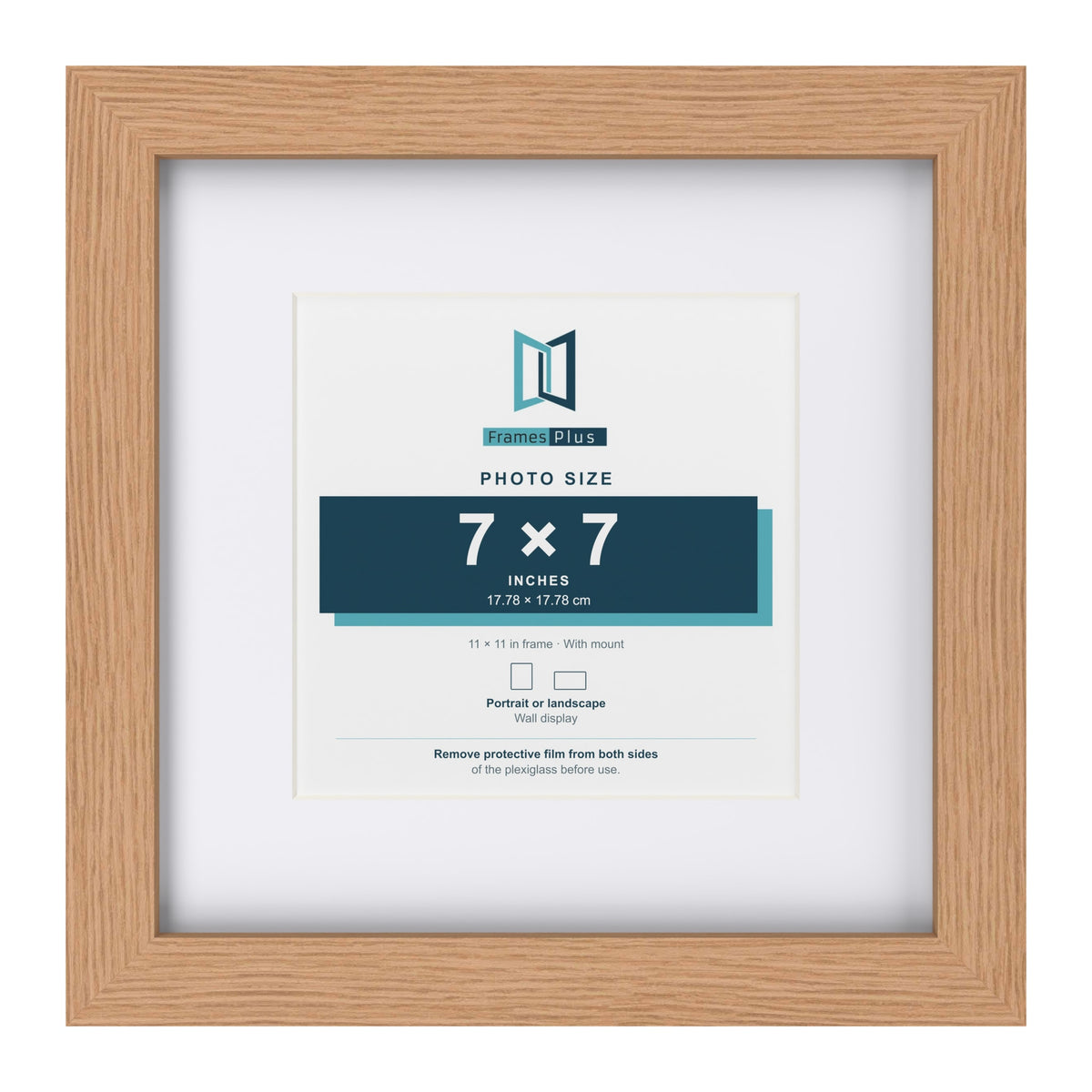 Classic Oak 11 x 11 inch picture frame with a white mount for a 7 x 7 inch photo