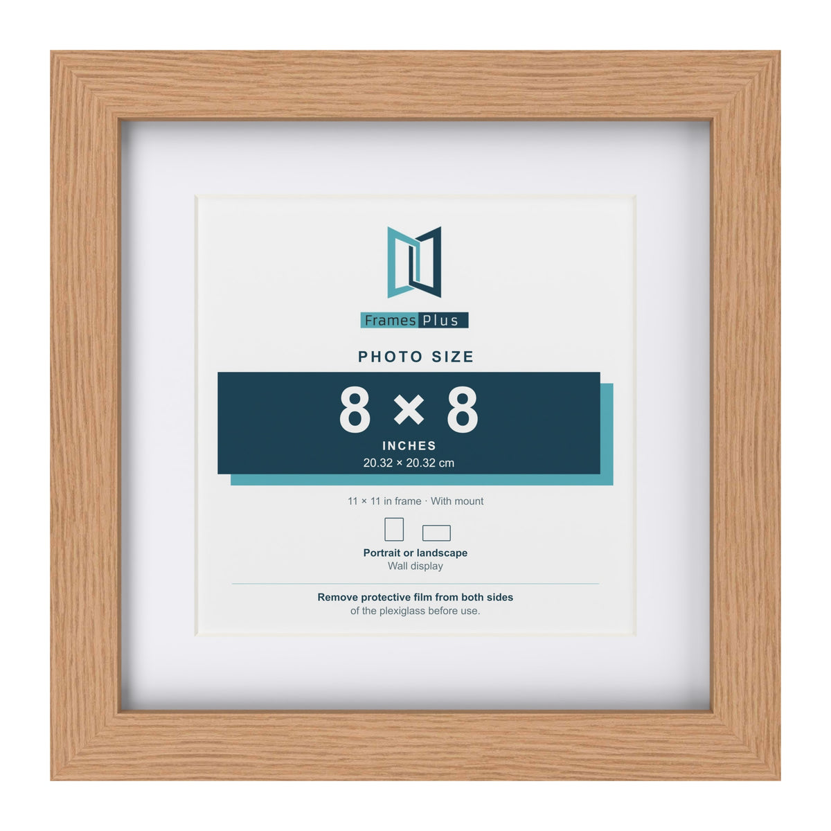 Classic Oak 11 x 11 inch picture frame with a white mount for an 8 x 8 inch photo