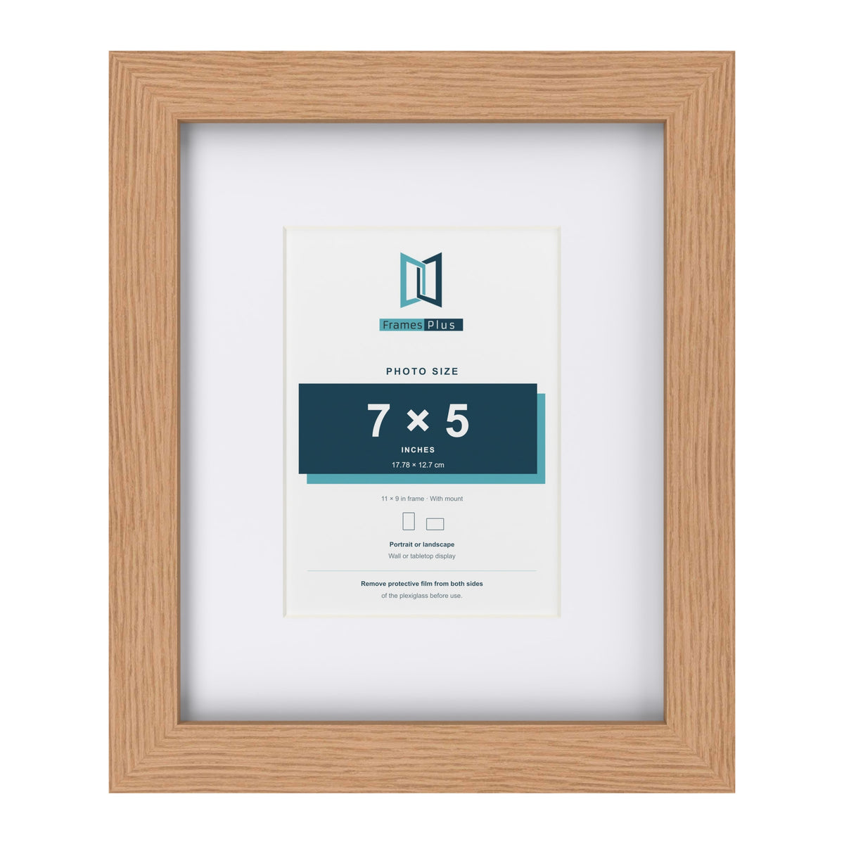 Classic Oak 11 x 9 inch picture frame with a white mount for a 7 x 5 inch photo