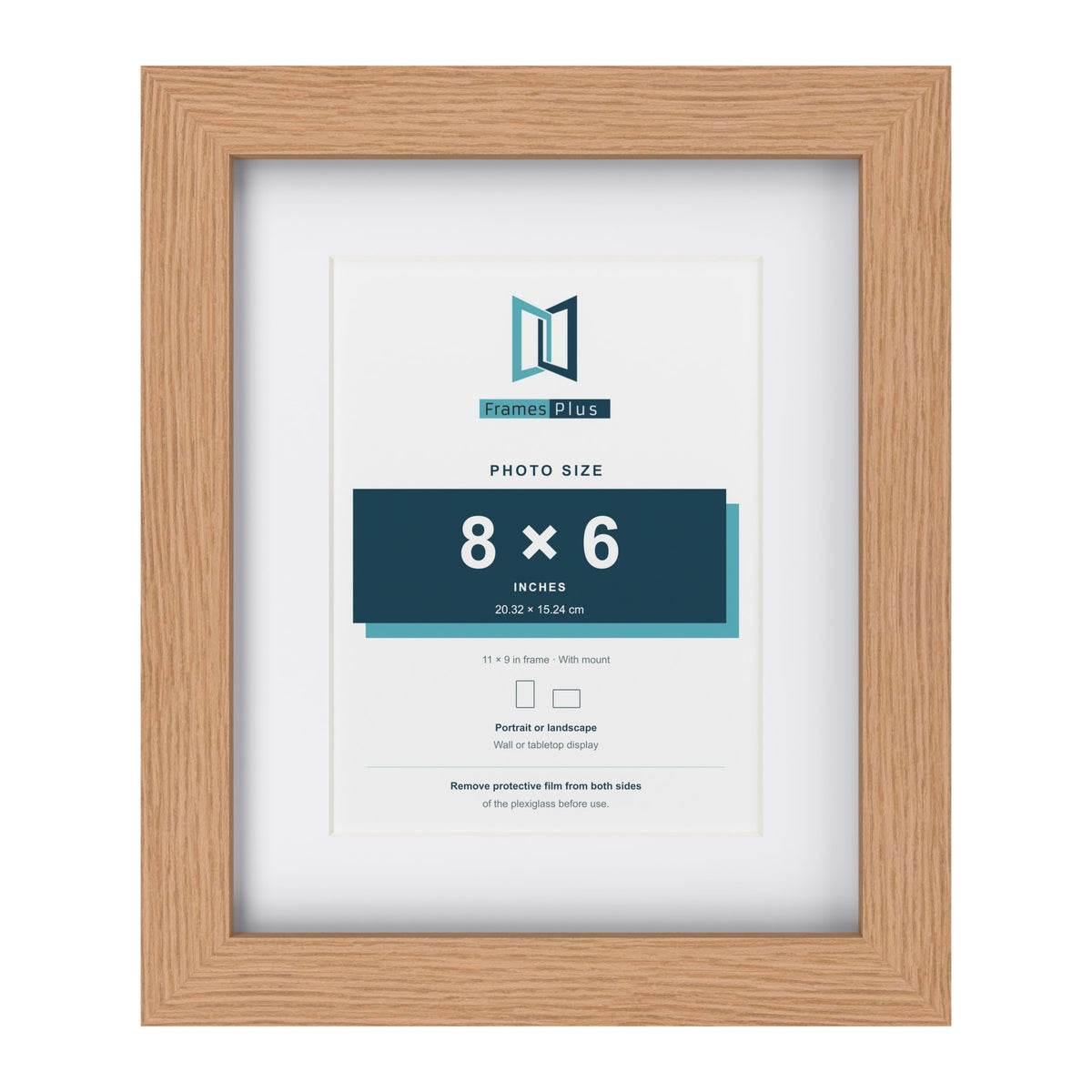 Classic Oak 11 x 9 inch picture frame with a white mount for an 8 x 6 inch photo