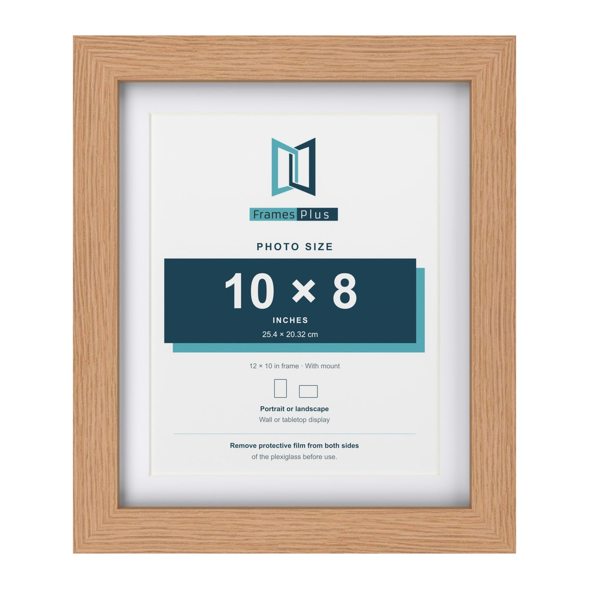 Classic Oak 12 x 10 inch picture frame with a white mount for a 10 x 8 inch photo
