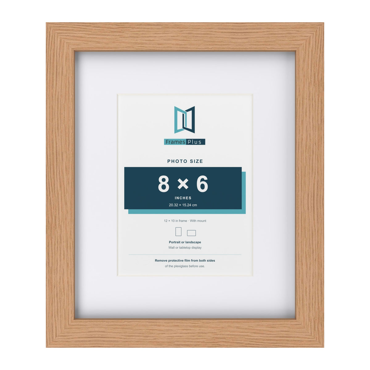 Classic Oak 12 x 10 inch picture frame with a white mount for an 8 x 6 inch photo
