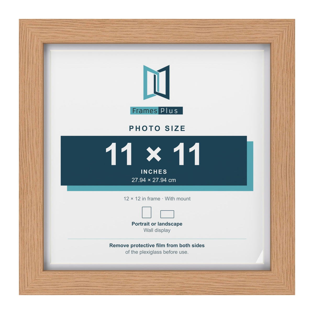 Classic Oak 12 x 12 inch picture frame with a white mount for an 11 x 11 inch photo