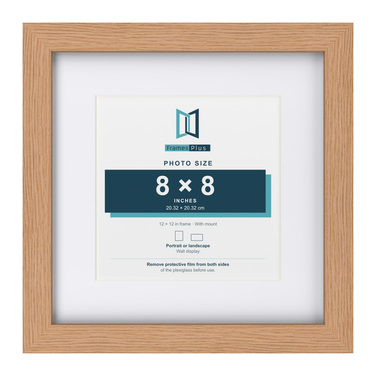Classic Oak 12 x 12 inch picture frame with a white mount for an 8 x 8 inch photo