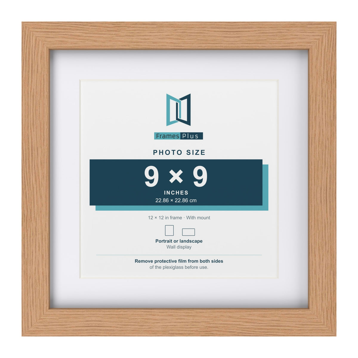 Classic Oak 12 x 12 inch picture frame with a white mount for a 9 x 9 inch photo