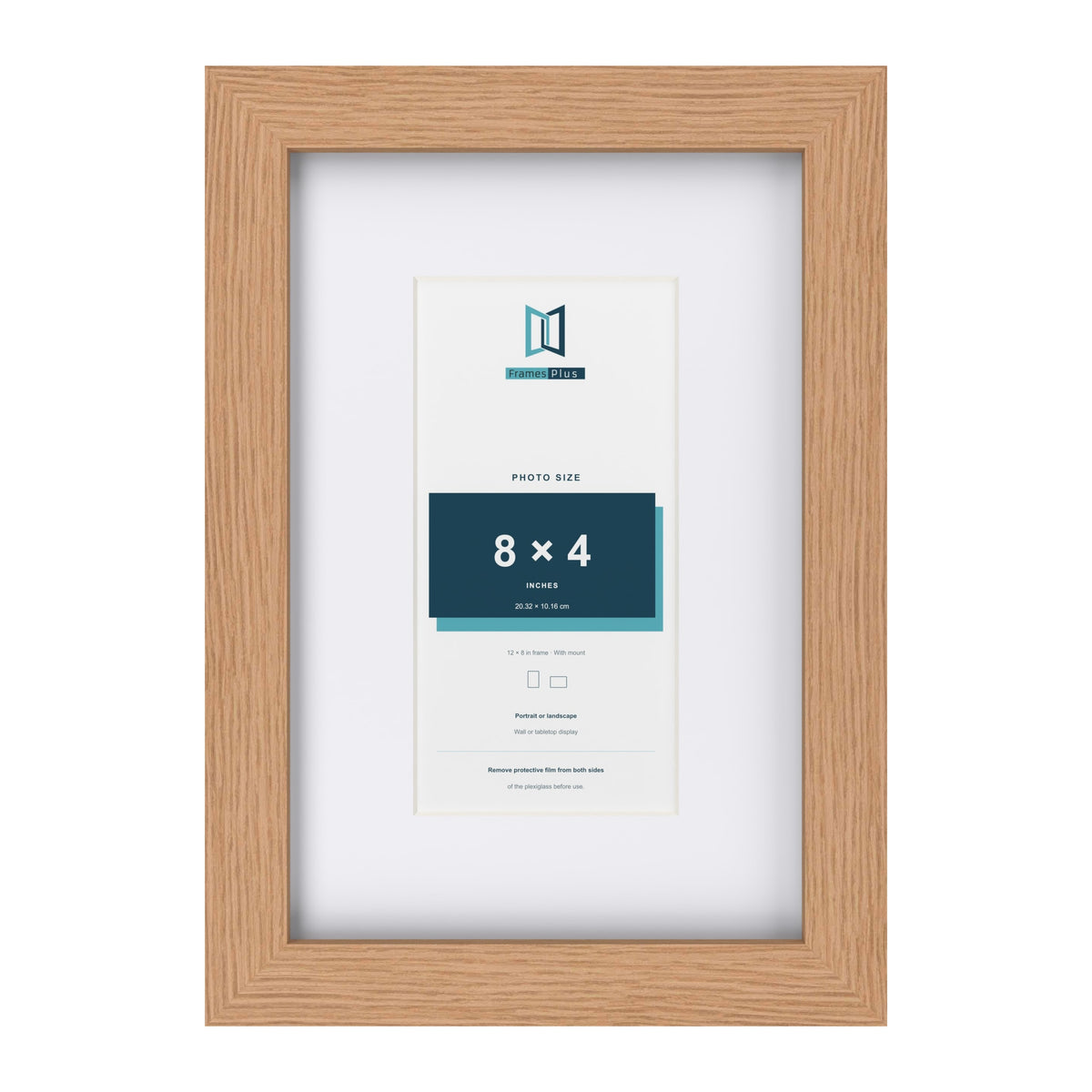 Classic Oak 12 x 8 inch picture frame with a white mount for an 8 x 4 inch photo