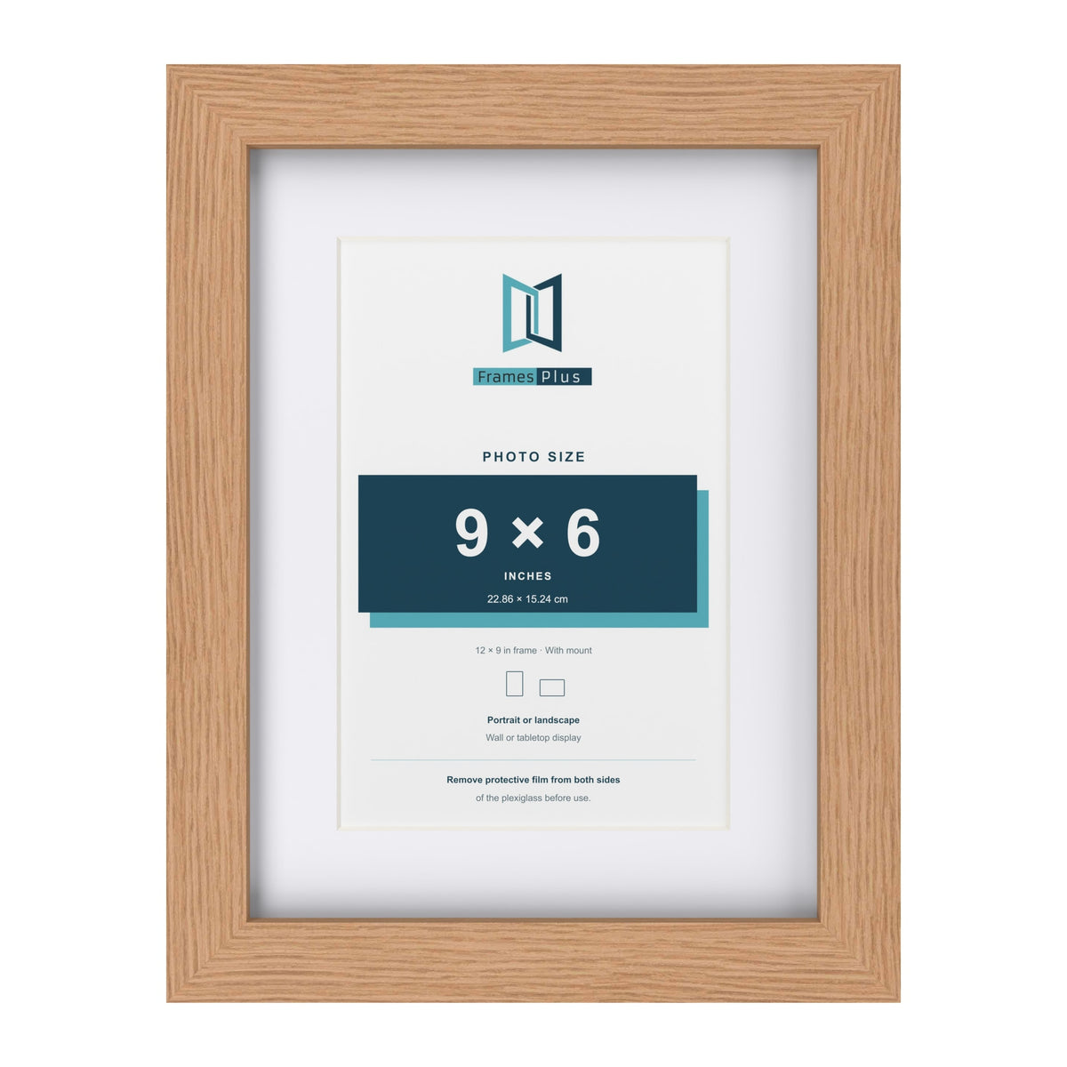 Classic Oak 12 x 9 inch picture frame with a white mount for a 9 x 6 inch photo