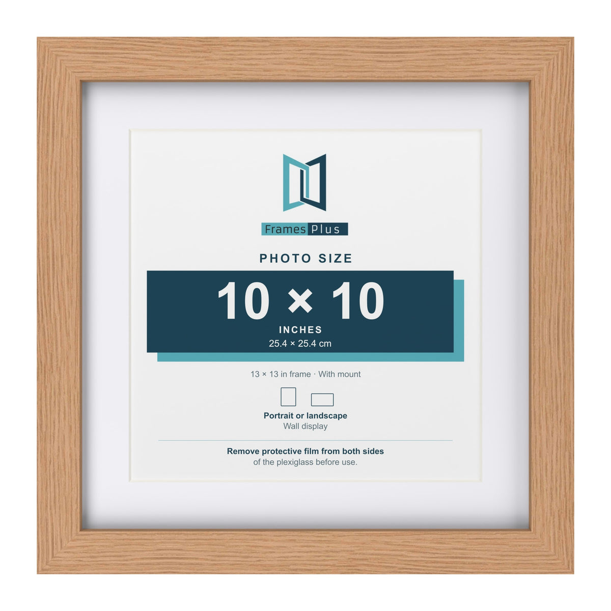 Classic Oak 13 x 13 inch picture frame with a white mount for a 10 x 10 inch photo