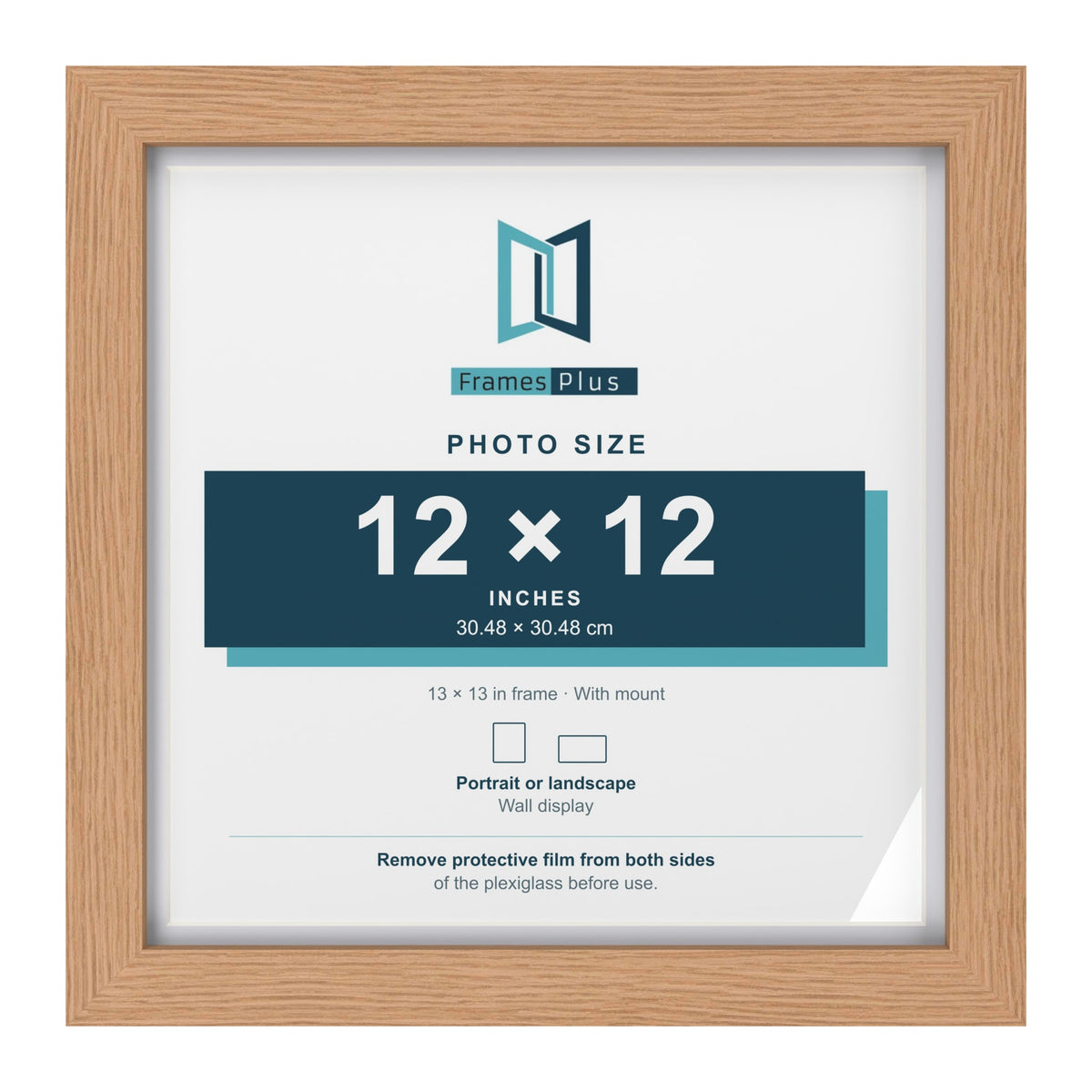 Classic Oak 13 x 13 inch picture frame with a white mount for a 12 x 12 inch photo