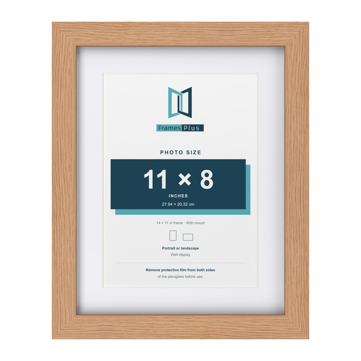 Classic Oak 14 x 11 inch picture frame with a white mount for an 11 x 8 inch photo