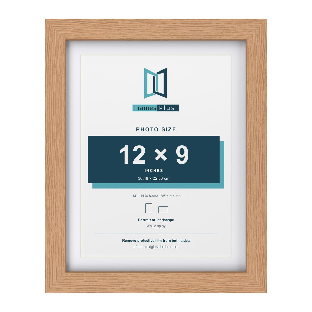 Classic Oak 14 x 11 inch picture frame with a white mount for a 12 x 9 inch photo