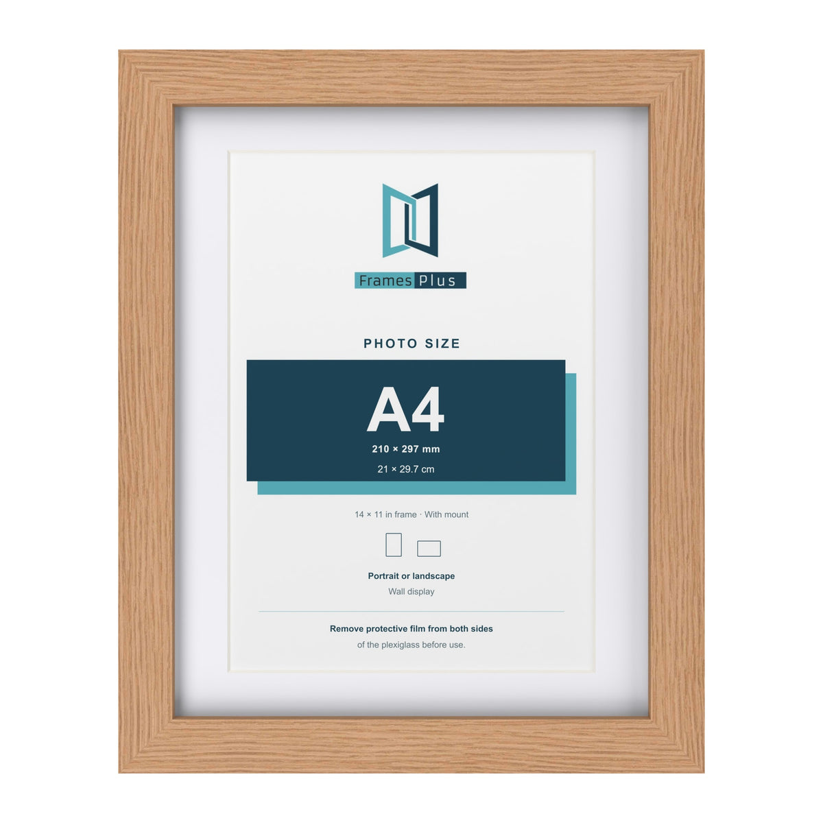 Classic Oak 14 x 11 inch picture frame with a white mount for an A4 photo