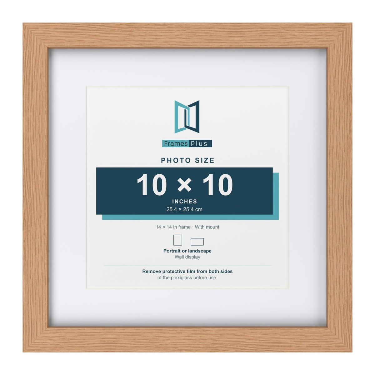 Classic Oak 14 x 14 inch picture frame with a white mount for a 10 x 10 inch photo