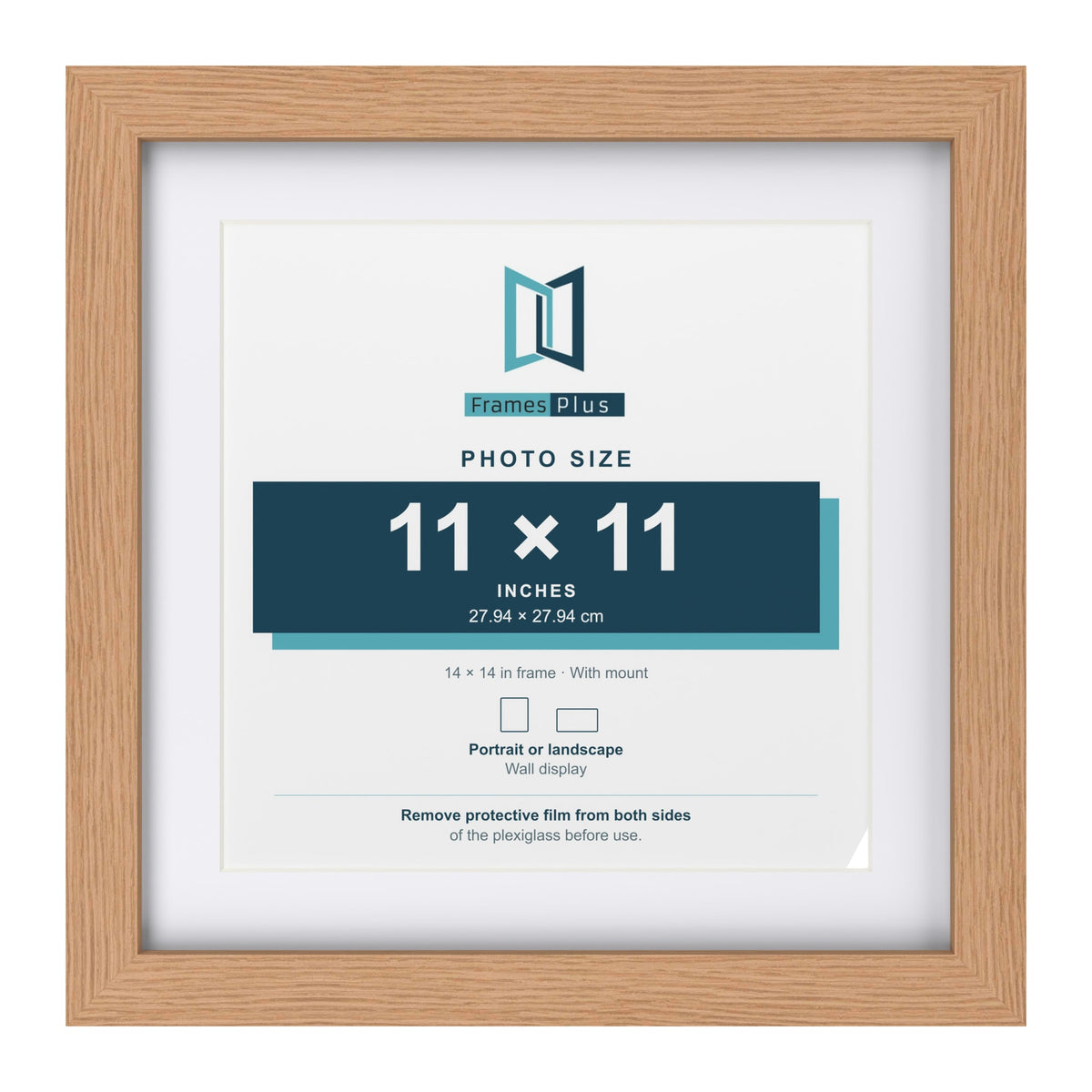 Classic Oak 14 x 14 inch picture frame with a white mount for an 11 x 11 inch photo