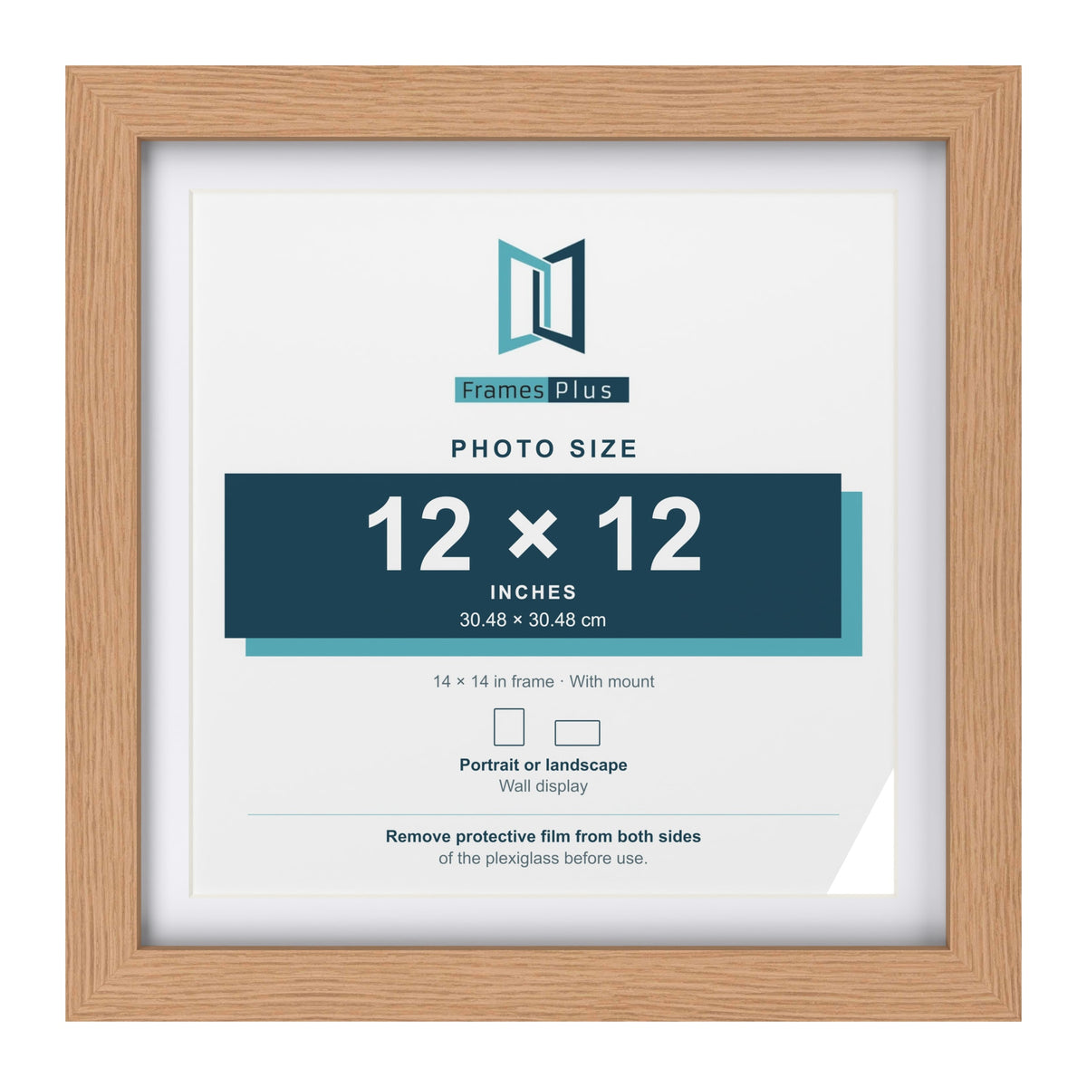 Classic Oak 14 x 14 inch picture frame with a white mount for a 12 x 12 inch photo