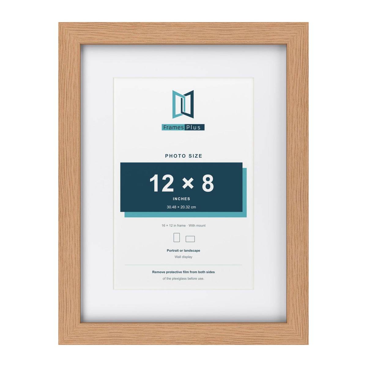 Classic Oak 16 x 12 inch picture frame with a white mount for a 12 x 8 inch photo